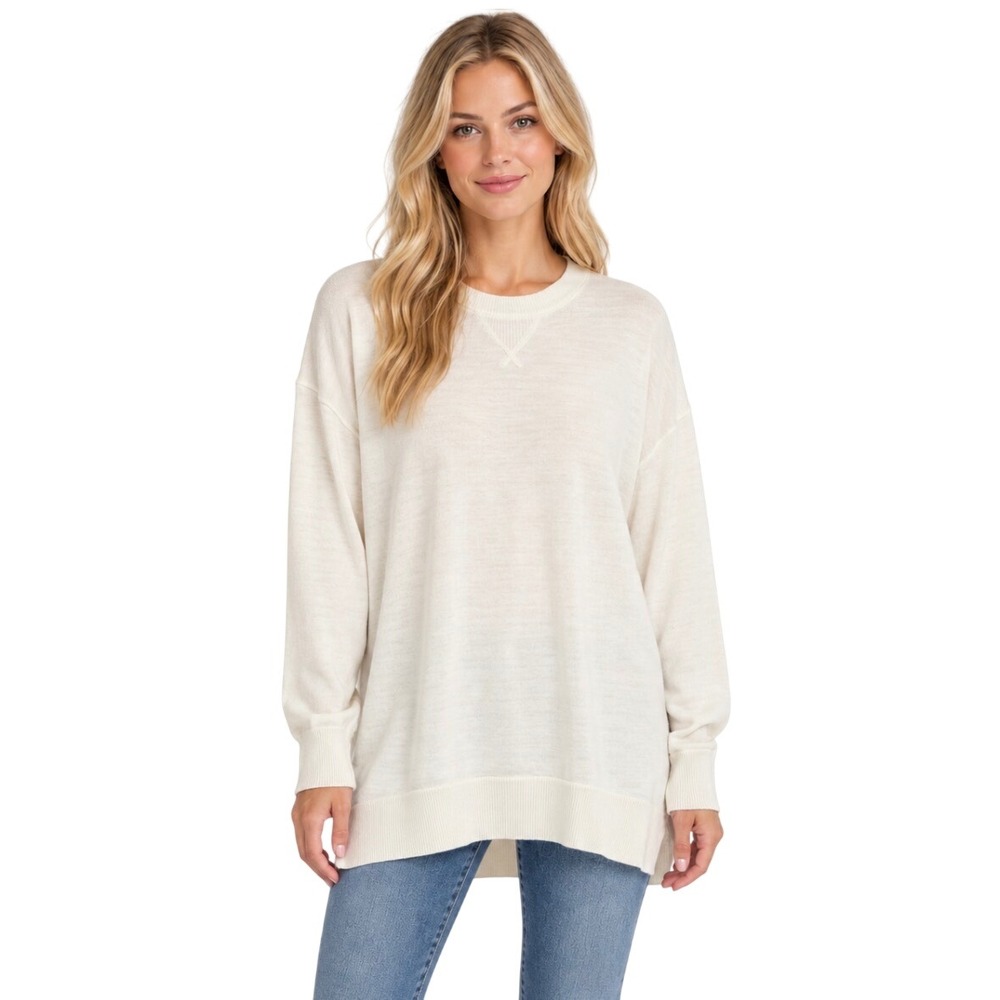 Icebreaker Merino Wool Lyocell Blend Crewneck Sweater Off White Cream Small